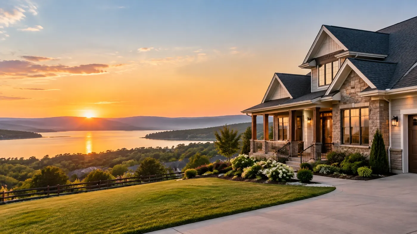 A welcoming home at golden hour